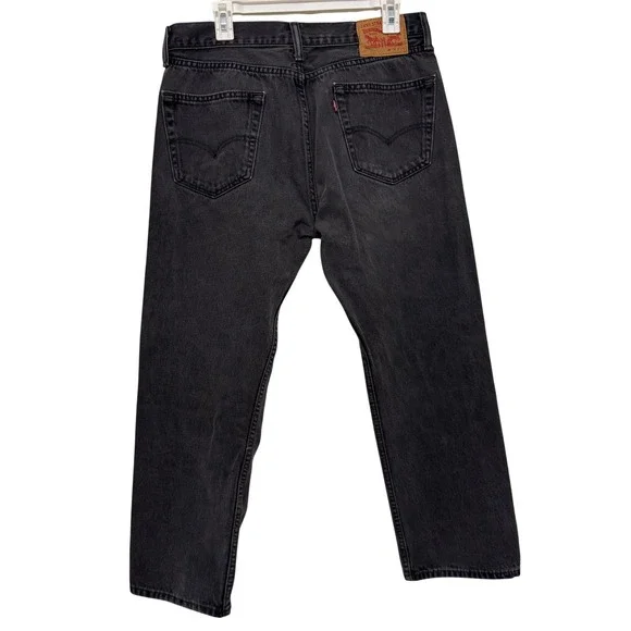 Levi's 505 Mens 34 x 29 Regular Fit Jeans Black Wash Denim Pants‎ Classic - Picture 3 of 7